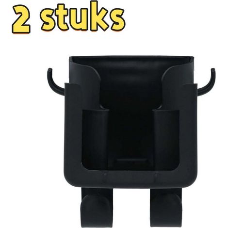 Set of 2 car seat back hooks with cup holder and umbrella holder, 12.1 x 9.9 x 12.9 cm, black (1/5)