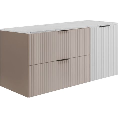 Meuble de salle de bain suspendu, cachemire (MDF) / marbre blanc/, 120 x 57 x 46 cm (1/5)