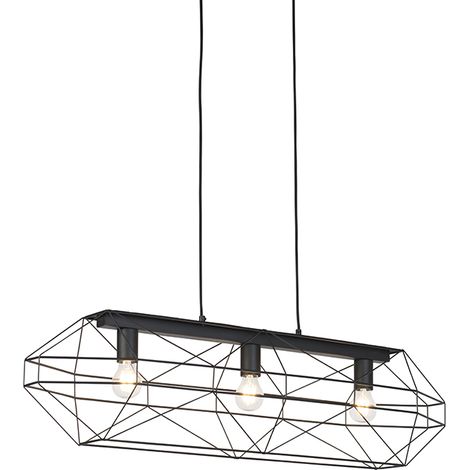 QAZQA Lampada a sospensione industriale nera 3 luci - Carcass