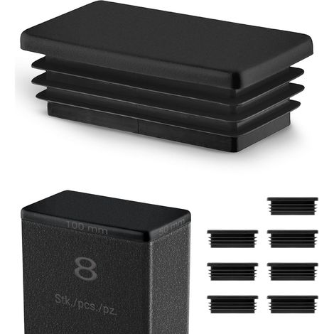 Tapón de tubo rectangular negro, 100x50 mm, tapón interior de plástico, para patas de muebles y estructuras metálicas, tapón de sellado, paquete de 8