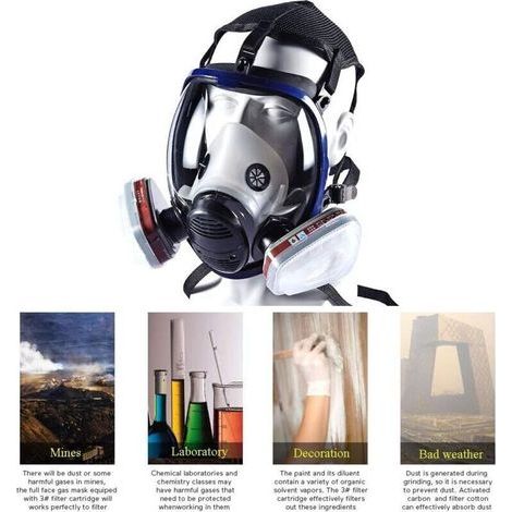 Masque intégral à gaz - Masque à gaz avec visibilité - Il dispose deux cartouches de filtration chimique et biologique à vapeur N ° 7 contre les gaz/poussière/vapeurs/fumées pour produits (1/3)