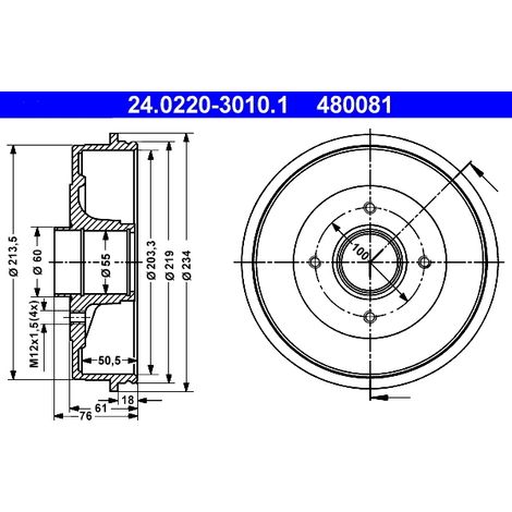 Lot de 2 Tambours de frein ATE 24.0220-3010.1 NISSAN 43200-00QAF 43200-00QAG