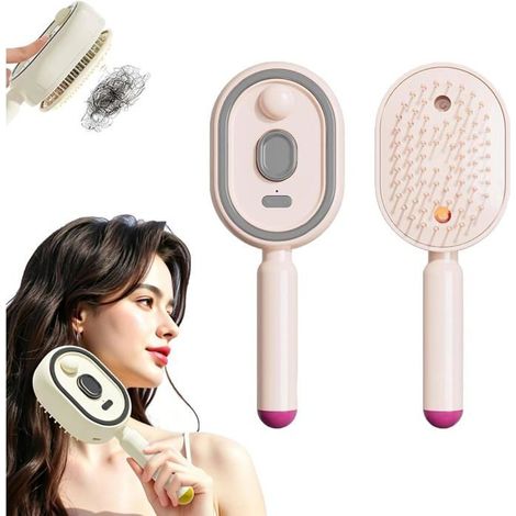 KLVGTIFS PU - Brosse à Cheveux Électrique 3 en 1 Vapeur Massage Rechargeable Antistatique & Démêlante Peigne Brume Hydratante pour Femme-Rose (1/5)