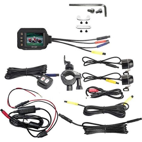 Cámara grabadora de conducción para motocicleta, cámara de salpicadero con pantalla IPS de 2 pulgadas, 1080P+720P, doble AHD, cámara de salpicadero para moto con sensor G. (1/5)