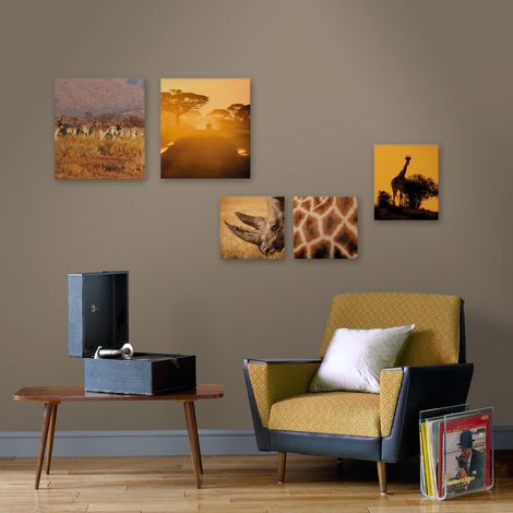 Set de 5 toiles imprimées Nature Safari 80 x 60cm Sépia, orange (1/5)