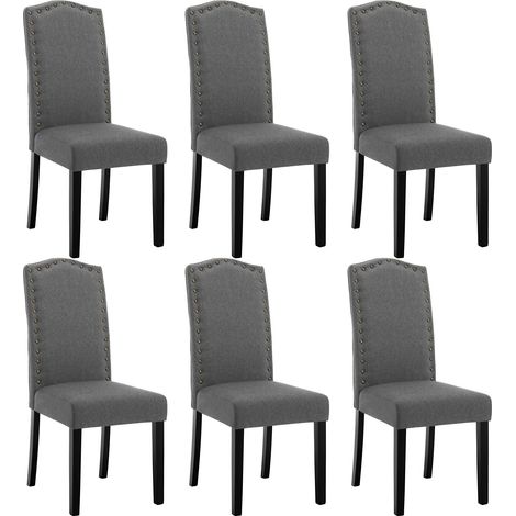 Woltu – Lot de 6 chaises salle à manger en lin – Dossier haut incurvé – Rembourrées – Structure en bois massif – Gris foncé – Capacité 150kg (1/5)