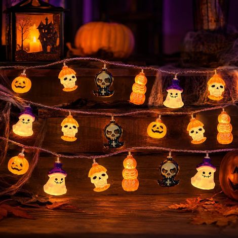 Luci decorative di Halloween - 3 m - 20 LED - Funzionamento a batteria (batterie non incluse) - Con funzione timer e 8 modalità di lampeggio - Per decorazioni interne ed esterne 2026 (1/5)