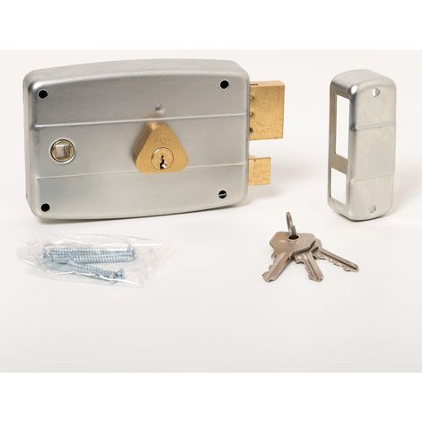 Serrure de porte en fer à appliquer - Serrure en acier galvanisé avec cylindre et cadre de poignée passant - Serrure de porte extérieure Entrée 60 - Main Droite Appliquer (1/5)