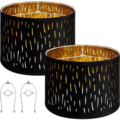 Lot de 2 abat-jour tambour, 33 cm en haut x 33 cm en bas x 25 cm en haut, abat-jour tambour moyen avec harpe, abat-jour de rechange pour lampes de table, lampadaires et suspensions, noir ajouré. (1/5)