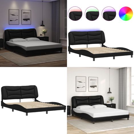 Cadre de lit avec LED sans matelas noir 160x200 cm - Lit Plateforme - Lit Design - Cadre Lit - Tête De Lit Rembourrée - Éclairage Led - Home & Living (1/5)