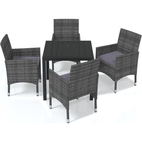 Maison Exclusive - 5-tlg. Garten-Essgruppe mit Kissen Poly Rattan