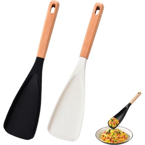 Set di 2 spatole senza BPA con manici in legno, spatole da forno, spatole da appendere, lavabili in lavastoviglie, utensili da cucina, spatole per griglia (1/5)