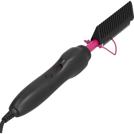 Peigne multifonctionnel pour cheveux mouillés et secs, outil chauffant pour boucler et lisser, prise UE 120-240 V, rouge rose (1/5)