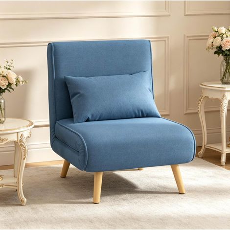 Canapé convertible 1 place, dossier réglable 5 positions, couchage 195 x 72 cm, bleu HAVRYA (1/5)
