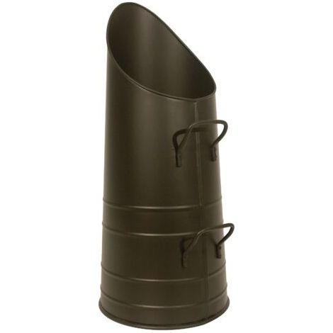 QEM – Seau à cendre en métal noir – Diamètre 19 cm – Hauteur 37 cm – Poids 2 kg – Pour charbon, cendres et pellets (1/2)