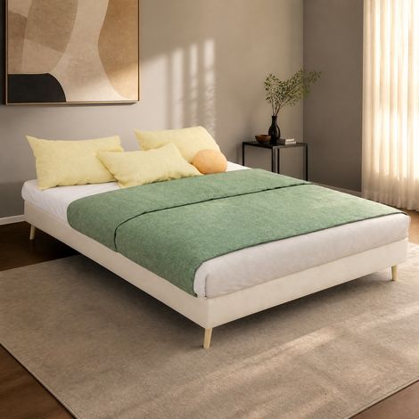 Struttura letto bassa 140x200 cm in velluto beige OKMYHOME (1/5)