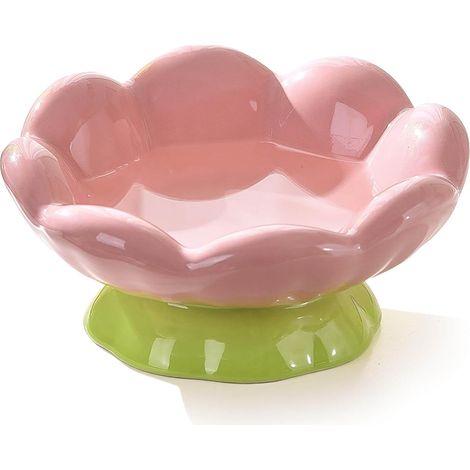 Gamelle en céramique surélevée large et peu profonde, anti-vomissement, antidérapante, forme fleur, pour chat et petit chien (1/5)