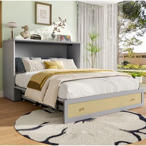 Letto armadio trasformabile 140x200 cm in MDF grigio con contenitore, senza materasso – MEUBLIV (1/5)