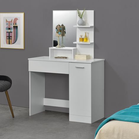 Tavolo da Trucco Krugersdorp Toeletta con Specchio Cassetto Ripiani e Armadietto - Bianco [en.casa] (1/5)