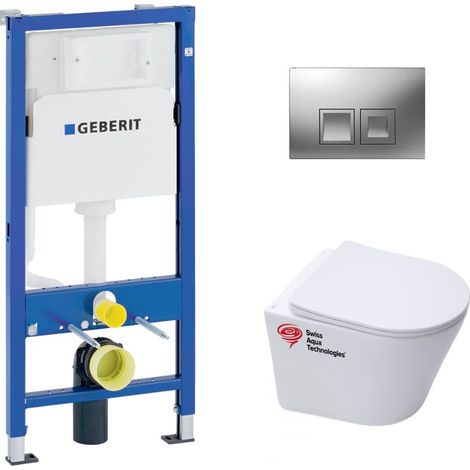 Geberit – Pack WC bâti-support 112 cm – Cuvette sans bride fixations invisibles – Abattant frein de chute – INFINITIOGEB2