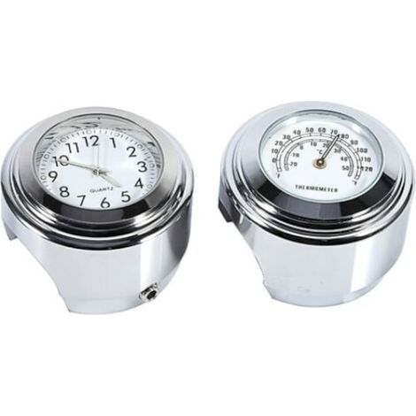 Ensemble d'horloge et de thermomètre pour guidon de moto, aluminium, résistant à l'eau, installation facile, blanc (1/3)