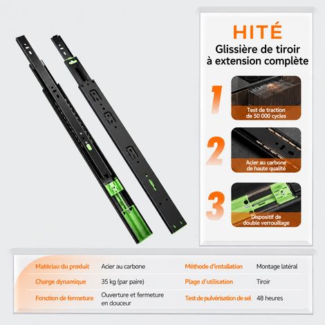 Glissières de tiroir à billes 3 sections avec amortisseur 300 mm 4512 12 300mm réf 30 × 4,5 × 2,6 cm 750 g – Livraison gratuite
