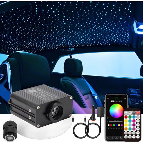 1 Kit Fibre Optique 200 Brins 2m Moteur 16W RGBW Bluetooth Télécommande Pour Voiture Plafond