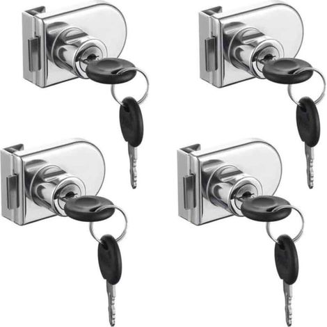 Pack de 4 verrous de sécurité pour vitrine en verre – Alliage de zinc – Épaisseur verre 0,2 à 0,3 pouce – Installation sans perçage