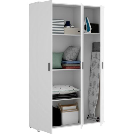Armadio multiuso grande Sillano, Mobile multifunzione porta scope, Guardaroba a 3 ante, 116x35h190 cm, Bianco