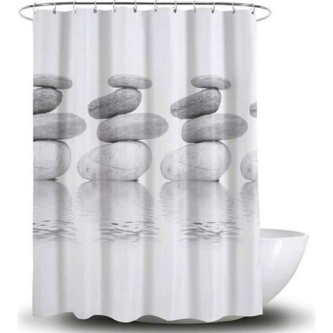 Rideau De Douche - Polyester - 180 x 180 cm - Gris Galet - Antibactérien - Imperméable - Avec 12 Anneaux (1/3)