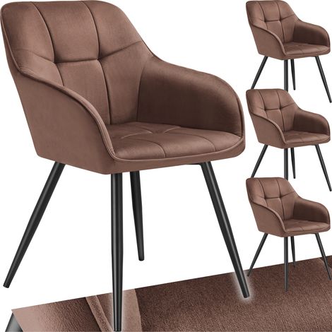 Lot 4 chaises rembourrées en velours matelassé et dossier continu brun (1/5)