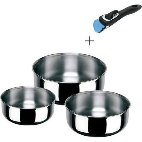 Set de 3 cacerolas para salsa apilables INOXIBAR Porthos 16/18/20 cm con mango extraíble de acero inoxidable para inducción (1/3)
