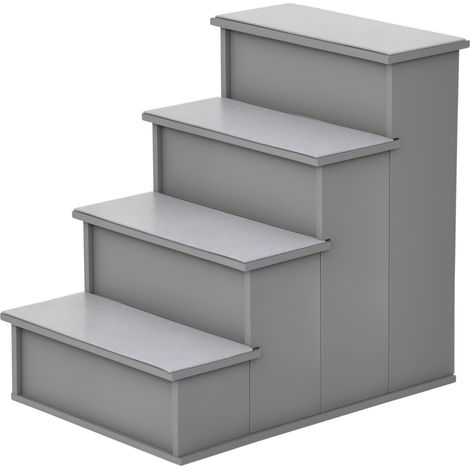 Beyamis 4-stufige Hundetreppe aus Holz, Katzentreppe für Bett und Couch mit rutschfestem Teppich, 40 x 59 x 54,2 cm, Grau