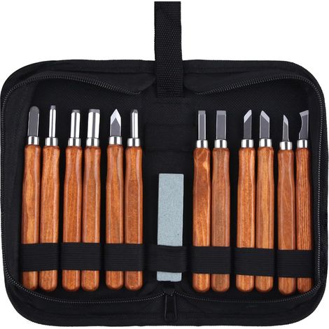 12 PCS ensemble de couteaux à sculpter sur bois ensemble d’outils à sculpter sur bois outil sculpté à la main SK2 ensemble de couteaux à sculpter en acier au carbone pour bricolage Experts (1/4)