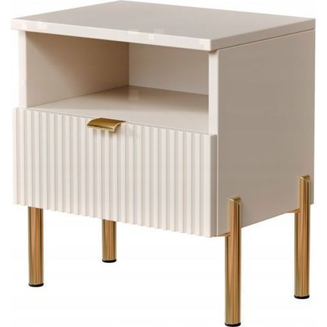 Table de Chevet Cachemire Moderne – Façade Rainurée, Pieds Métal Dorés, Meuble de Chambre, Rangement Pratique 40x30x44 cm (1/5)