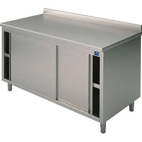 Meuble Inox Bas avec Portes Coulissantes et Dosseret - Gamme 700 - Virtus