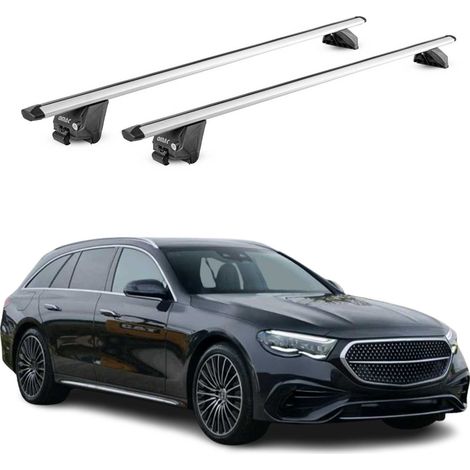 OMAC Barres de toit aluminium certifiées TÜV pour Mercedes Classe E S213 Break 2017-2023 – Pour rails de toit intégrés – Rainure en T – Charge max 100 kg – 2 antivols Argent (1/5)