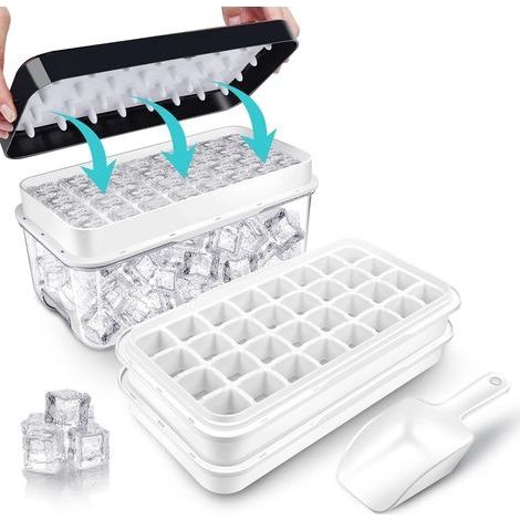 Bac à glaçons pour congélateur avec couvercle et poubelle, bac à glaçons pour 64 glaçons, facile à presser pour libérer la glace, bac à glaçons avec bac de rangement, pour refroidir, cocktail, whisky (1/5)