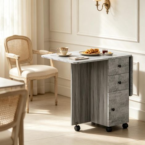 Table pliante compacte multifonction avec tiroirs et roulettes, bureau moderne mobile, table à manger escamotable gain de place (lot de 1) (1/5)