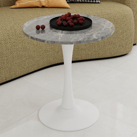MEUBLIV Table basse ronde 70 cm blanc/gris – effet marbre, pied central (1/5)