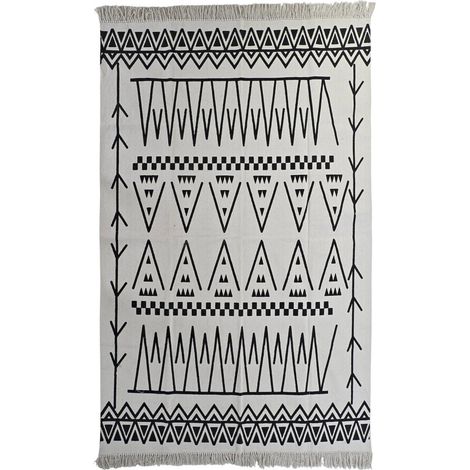Tapis moderne coton à motif ikat noir et blanc - Ikat Noir et Blanc (1/4)