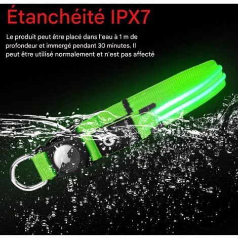 Collier pour chien LED ultra-lumineux, entièrement étanche et réglable, rechargeable par USB-C pour les promenades nocturnes, sécurité, collier lumineux clignotant (vert, 39-552,5 cm) (1/4)