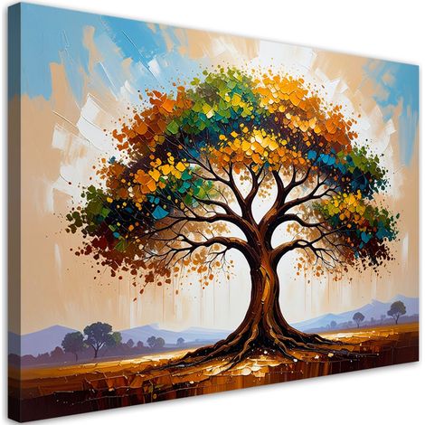 Wandbild für das Schlafzimmer Wohnzimmer Bunter Baum des Lebens gemaltes Landschaftsbild 60x40 cm