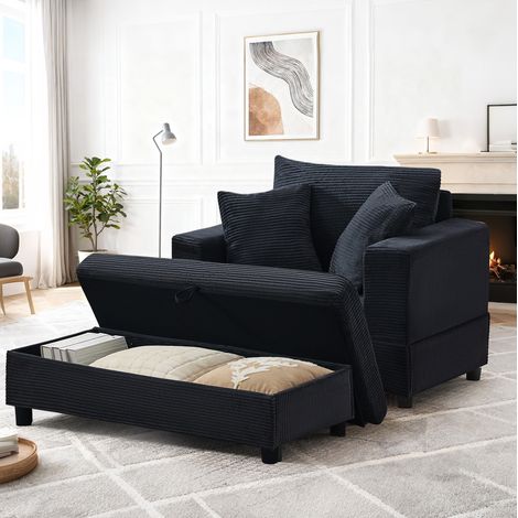 REDOM Chaise longue con contenitore, per relax lettura e riposo, metallo e legno, nero (1/5)