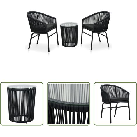 vidaXL Salon de jardin - Ensemble de bistro 3 pcs avec coussins Rotin PE Noir (1/5)