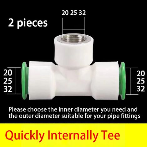 (2 raccords en T Inter-T-25 mm) Raccords à connexion rapide par simple pression, sans colle thermofusible, pour tuyaux d'eau en PPR, PE et PVC (1/5)