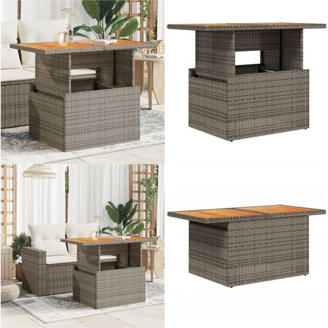 Table de jardin gris 100x55x73 cm résine tressée et bois acacia - Table De Jardin - Table Extérieure - Mobilier De Jardin - Table Ronde - Table Rectangulaire - Home & Living (1/5)