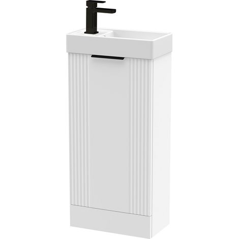 White 400mm Floor Standing Cloakroom Vanity Basin Unit with Black Handle Compact Bathroom Storage (1/4)