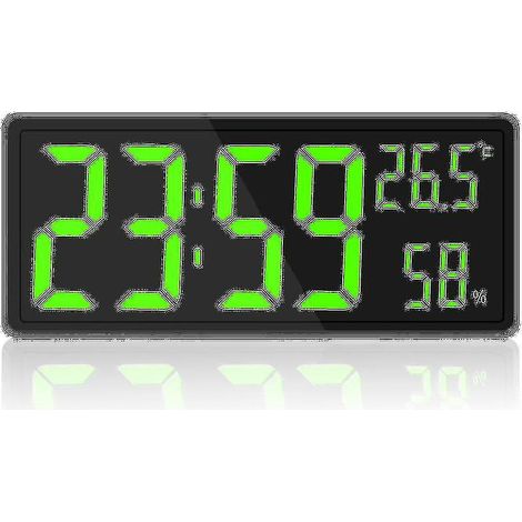 Horloge murale numérique LED avec grands chiffres et affichage de la température et de l'humidité intérieures convient aux fermes, maisons, salles de classe et autres lieux. (1/5)