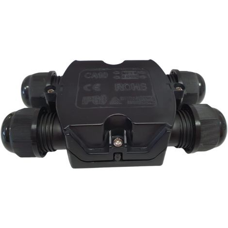 Silamp – Connecteur étanche 2 entrées 2 sorties IP68 noir – Résistant à l'eau et à la poussière – Pour éclairage extérieur piscine et jardin (1/3)